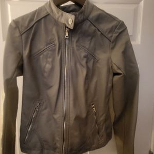 Trendy Gray Guess Moto Leather Jacket 🩶